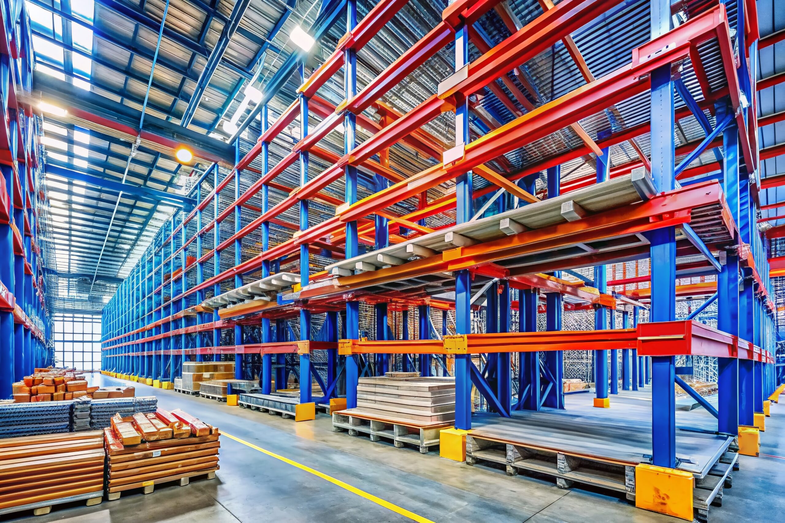 Colorful cantilever racking.